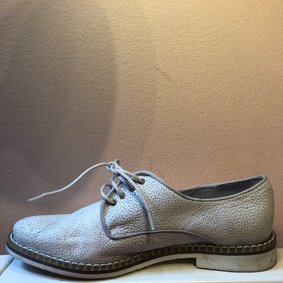 MIISTA Pebbled White Grey Leather Almond Toe Oxford Loafer London Brogues - Picture 2 of 7